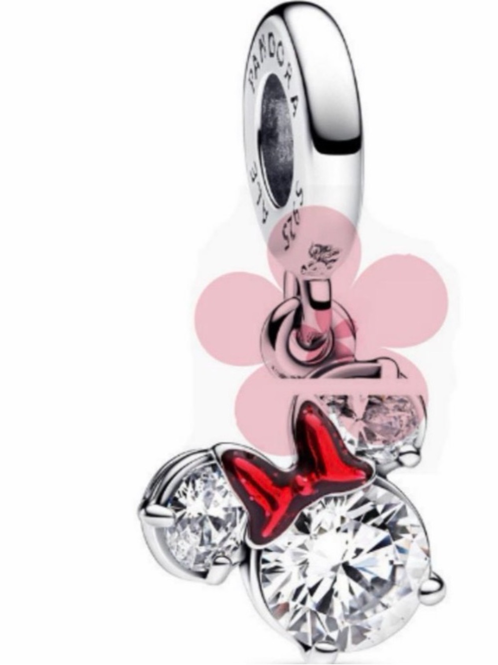 Pandora Silver Minnie Bow Charm with Red Enamel and Clear Stones